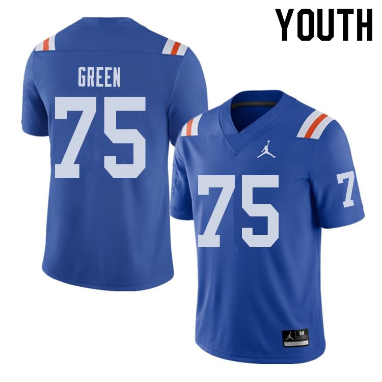 Youth NCAA Florida Gators Chaz Green #75 Stitched Authentic Alternate Jordan Brand Royal Throwback College Football Jersey BHY8565VD